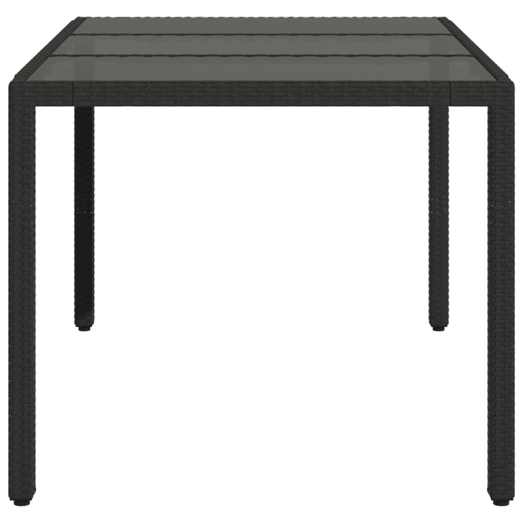 Gartentisch 150x90x75 cm Hartglas und Poly Rattan Schwarz