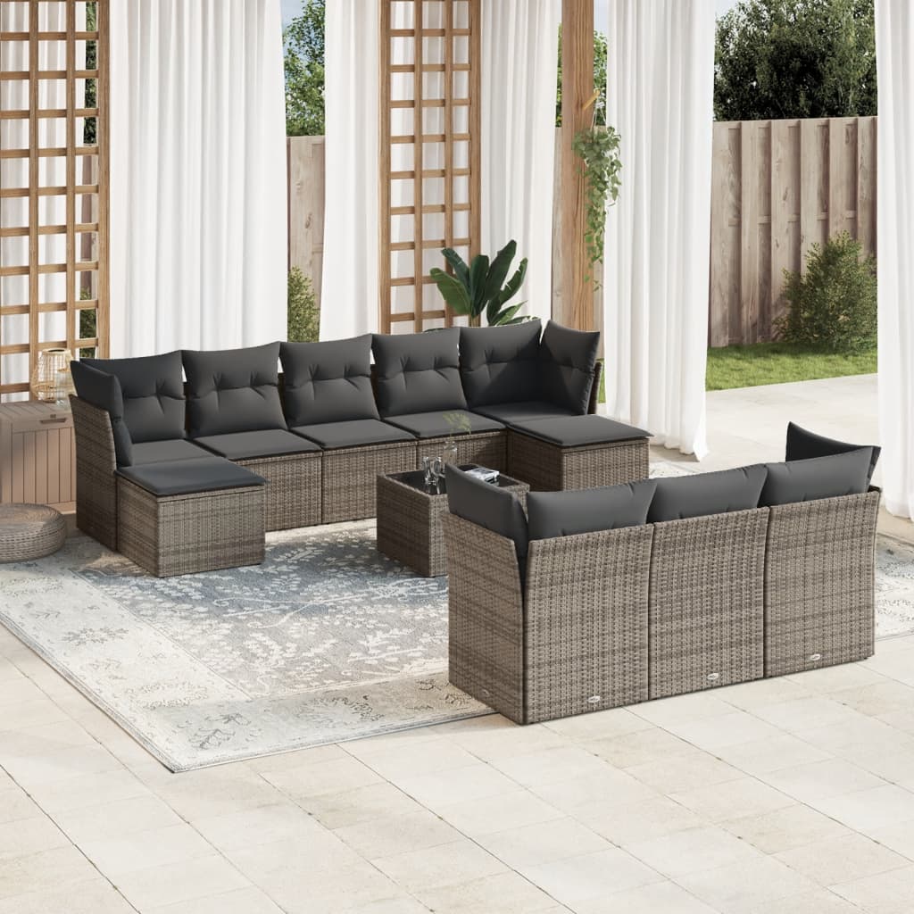 10-tlg. Garten-Sofagarnitur mit Kissen Schwarz Poly Rattan