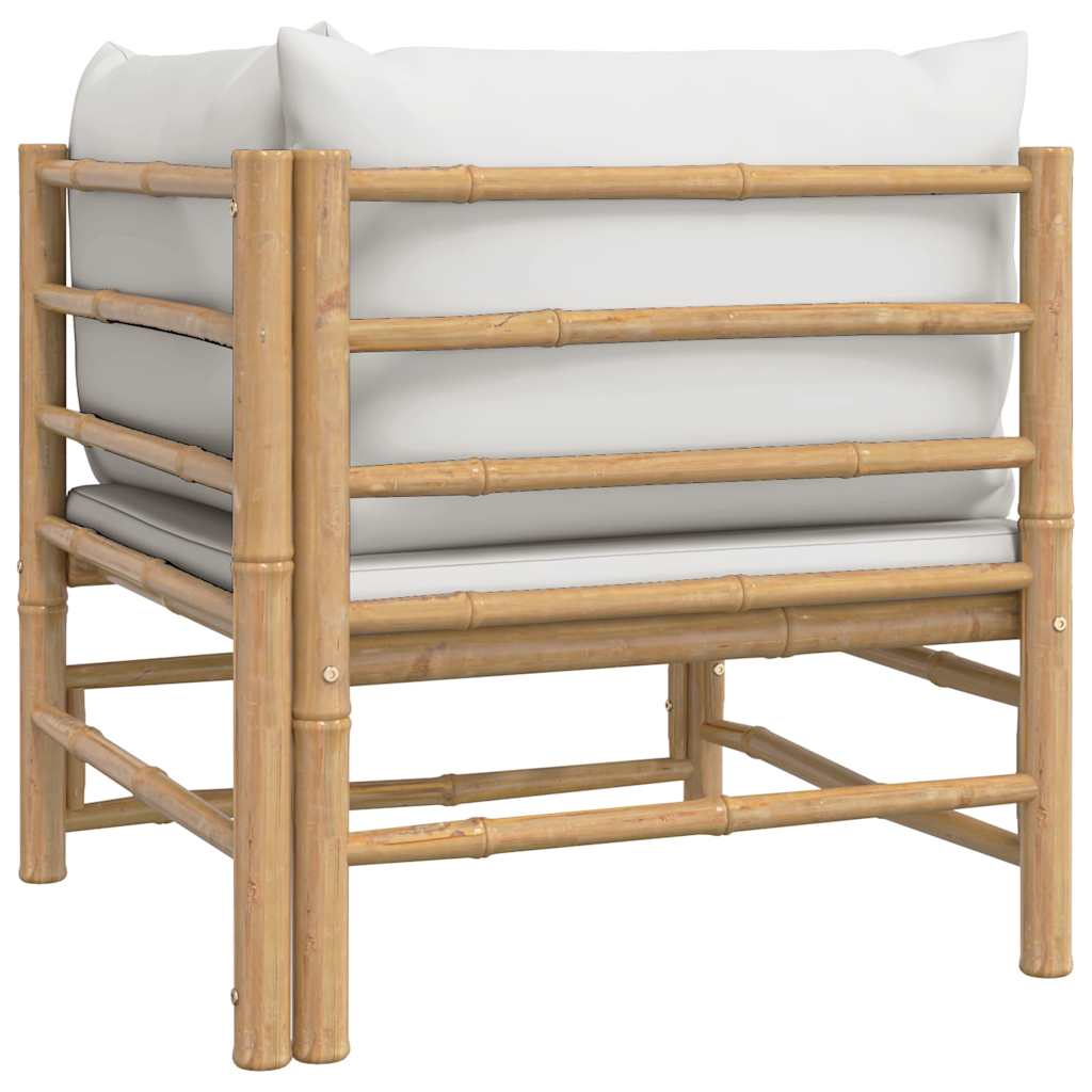 3-tlg. Garten-Lounge-Set mit Hellgrauen Kissen Bambus