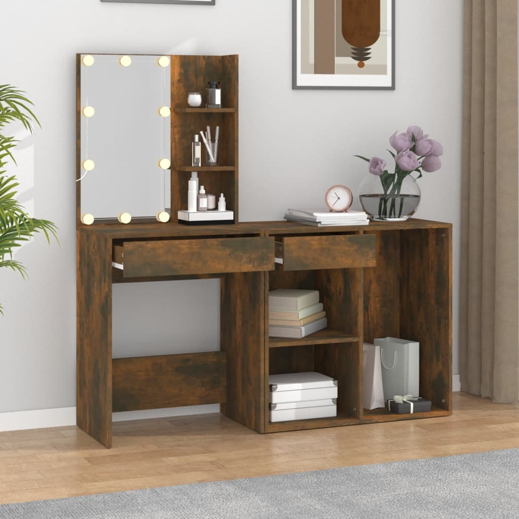 LED-Schminktisch mit Schrank Weiß Holzwerkstoff