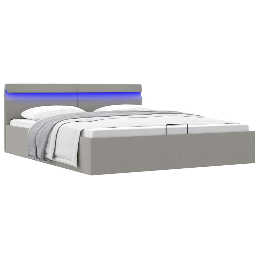 Bett mit Bettkasten Hydraulisch LED Dunkelgrau Stoff 90x200 cm