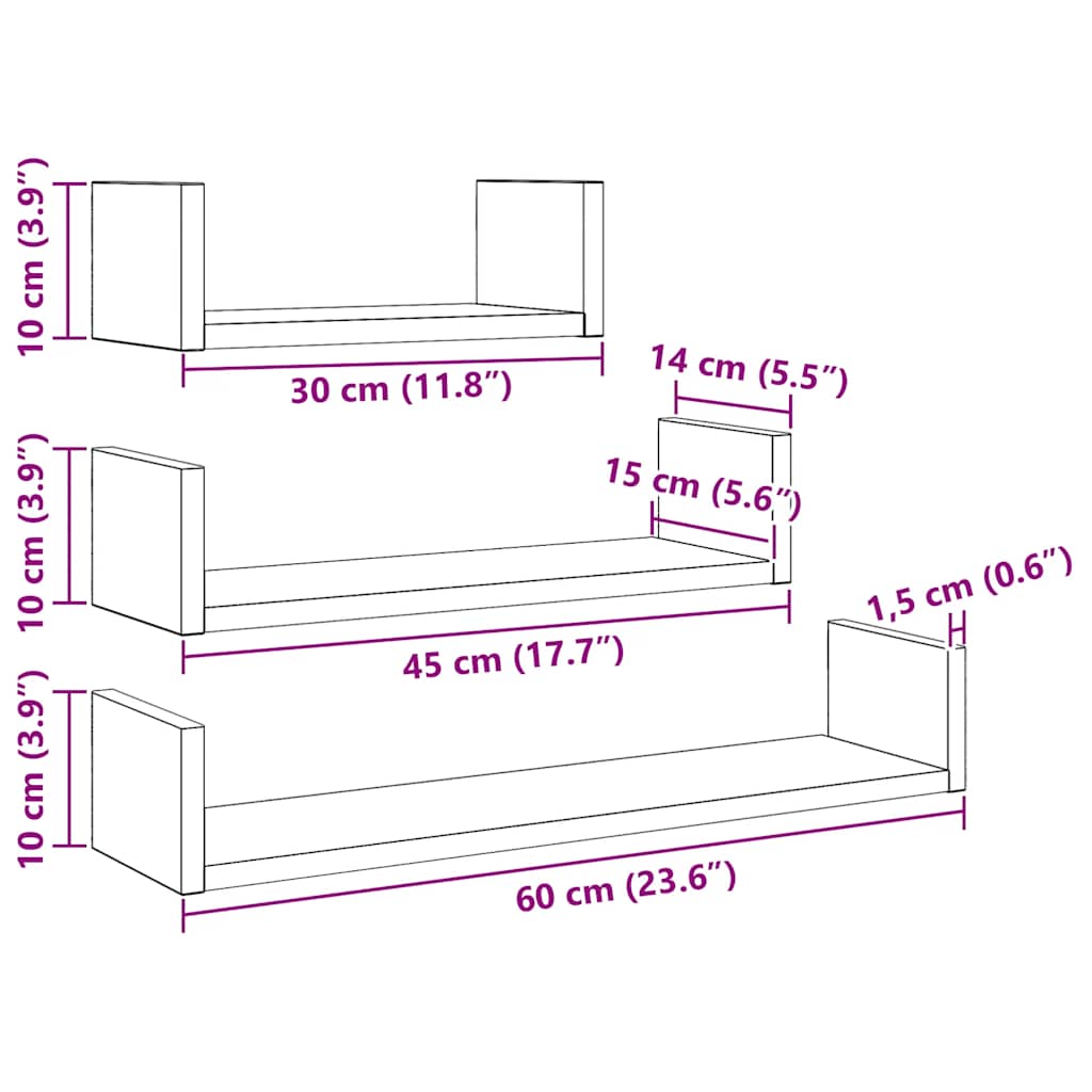 Wandregal 3 Stk. Weiß Holzwerkstoff