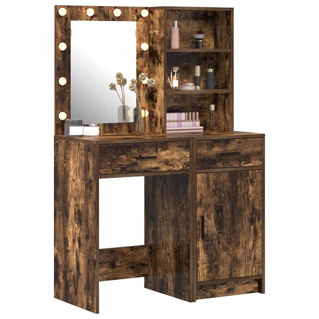 Schminktischset mit LED mit Schubladen 2 pcs Weiß Holzwerkstoff