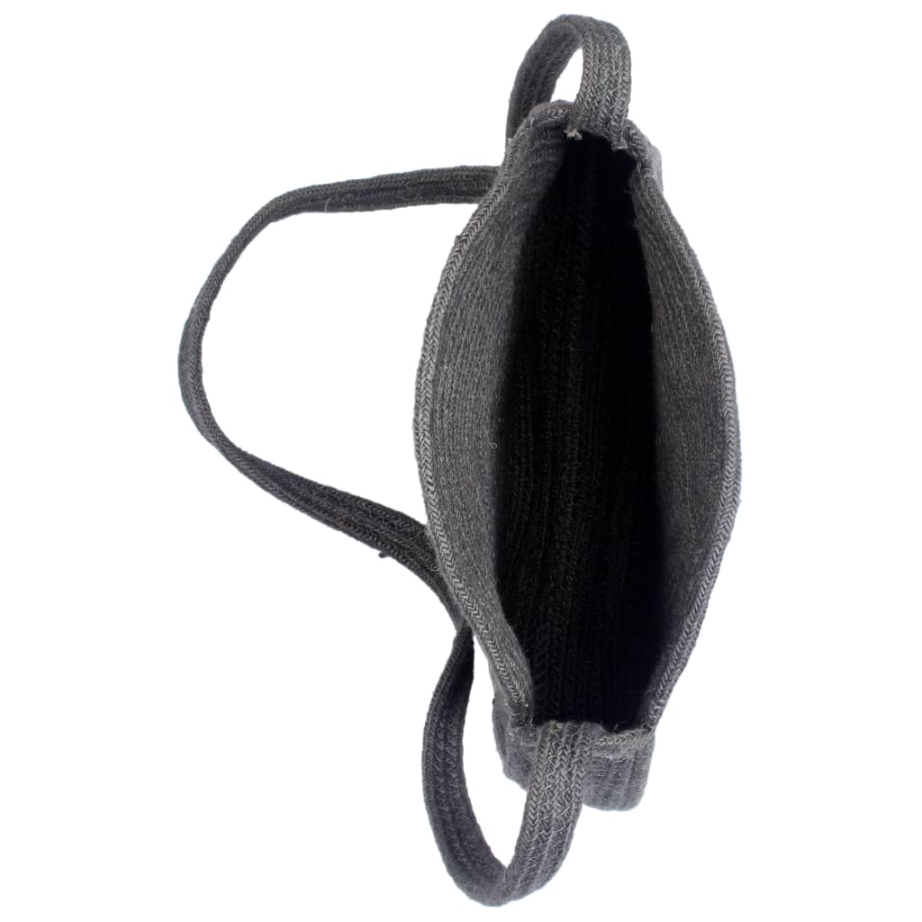 Runde Schultertasche Dunkelgrau Handgefertigt Jute