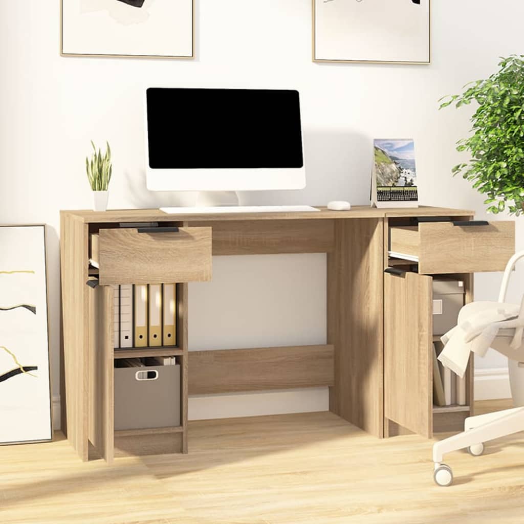 Schreibtisch mit Beistellschrank Weiß Holzwerkstoff