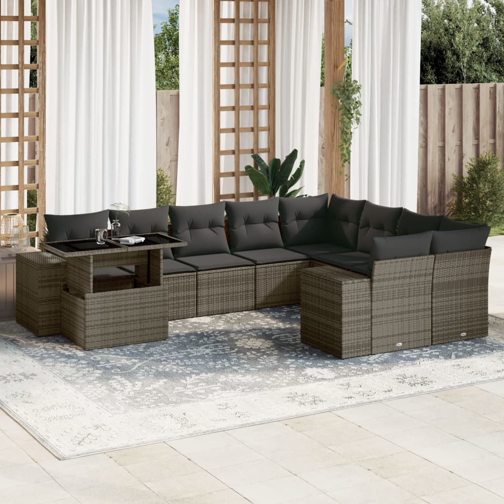 10-tlg. Garten-Sofagarnitur mit Kissen Beige Poly Rattan