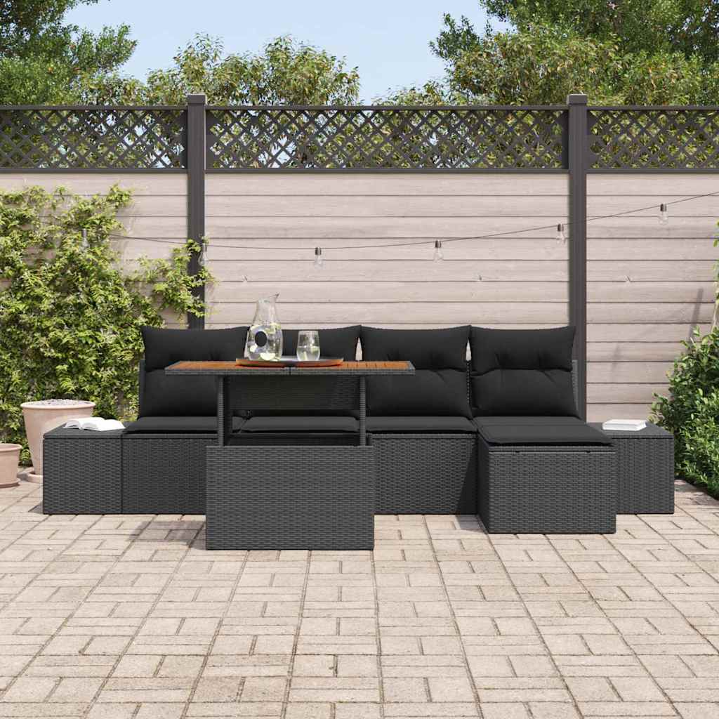 Garten Essgruppe mit Kissen 6 pcs Schwarz und Creme