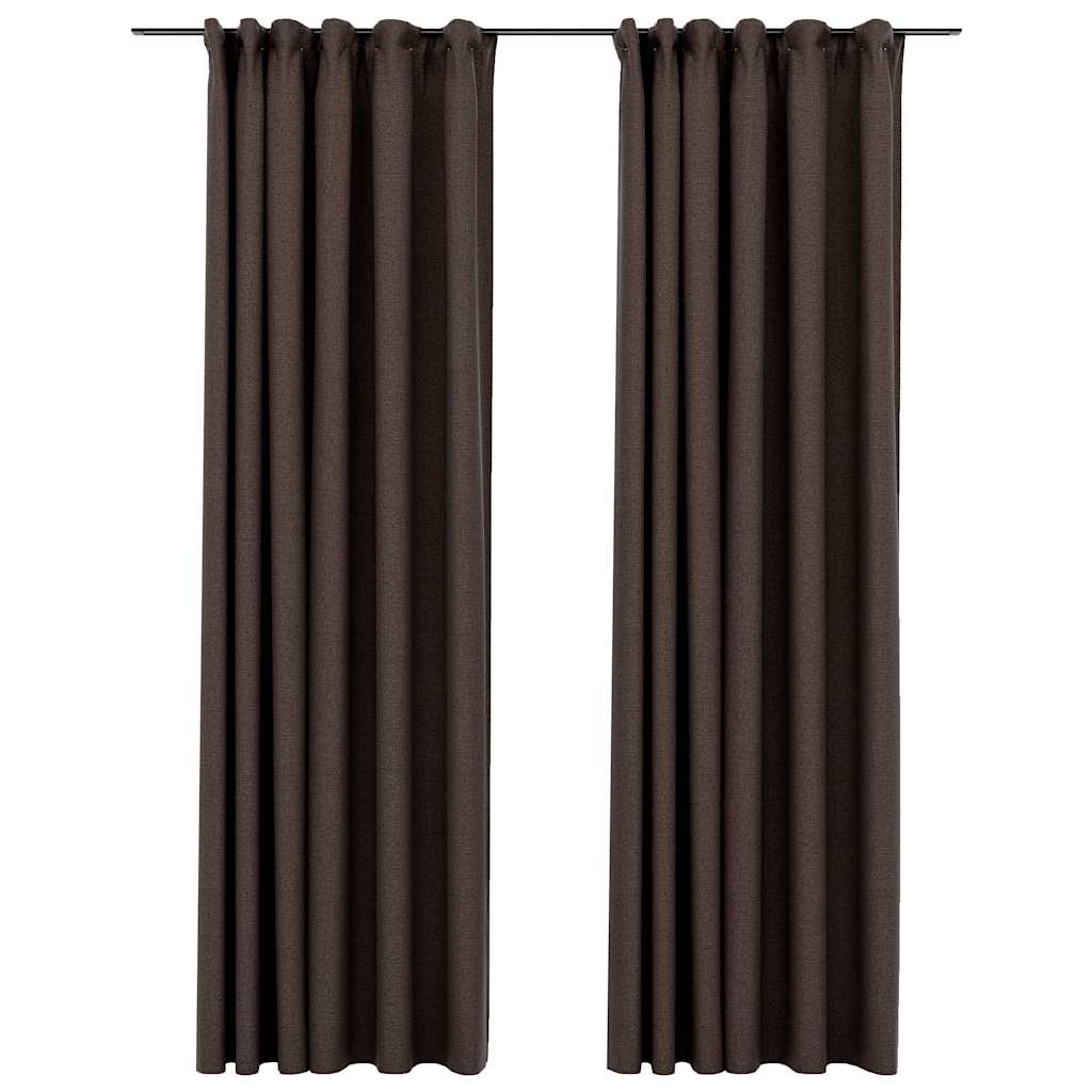 Verdunkelungsvorhänge Haken Leinenoptik 2Stk. Schwarz 140x175cm