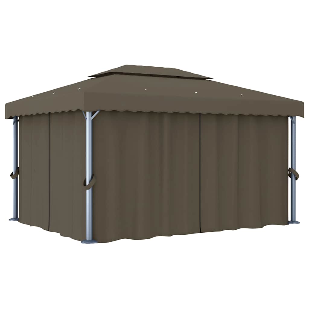 Pavillon mit Vorhängen & LED-Lichterkette 3x3 m Cremeweiß