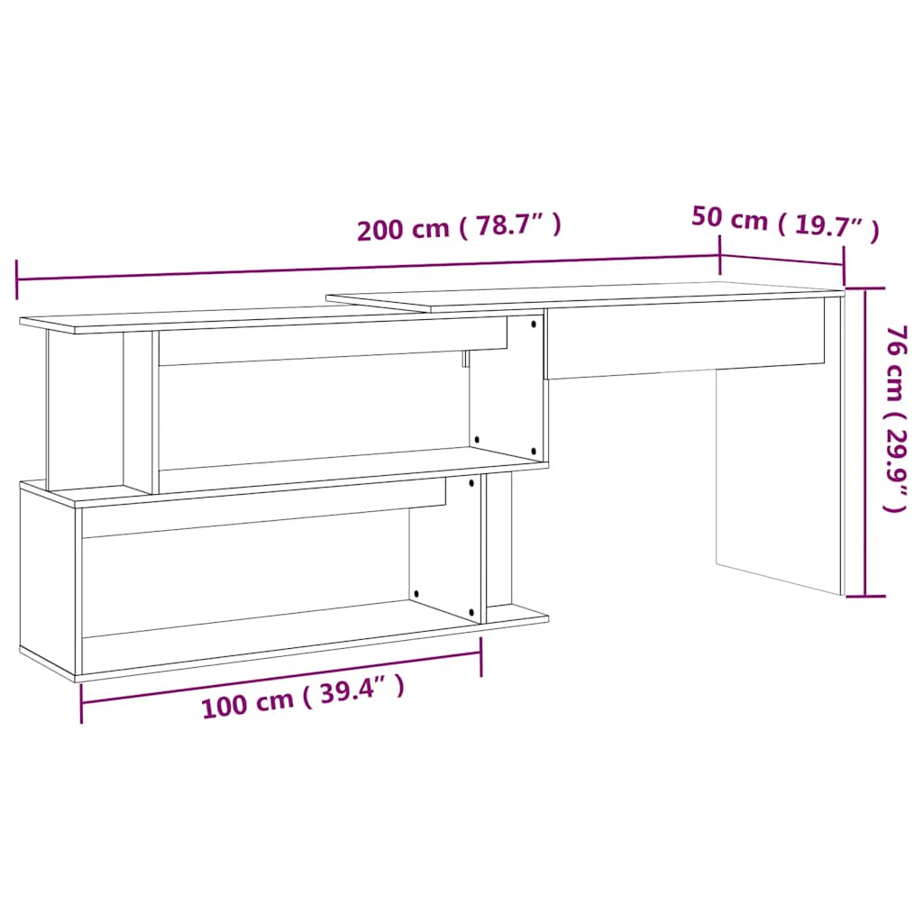 Eckschreibtisch Weiß 200x50x76 cm Holzwerkstoff