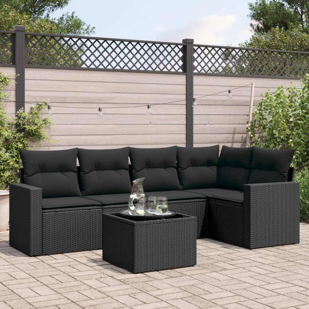 5-tlg. Garten-Sofagarnitur mit Kissen Schwarz Poly Rattan