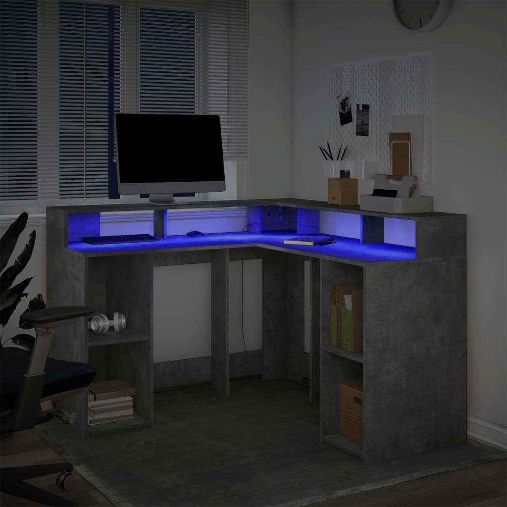 LED-Schreibtisch Weiß 130x130x91 cm Holzwerkstoff