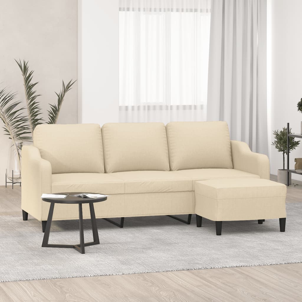 3-Sitzer-Sofa mit Hocker Braun 180 cm Stoff