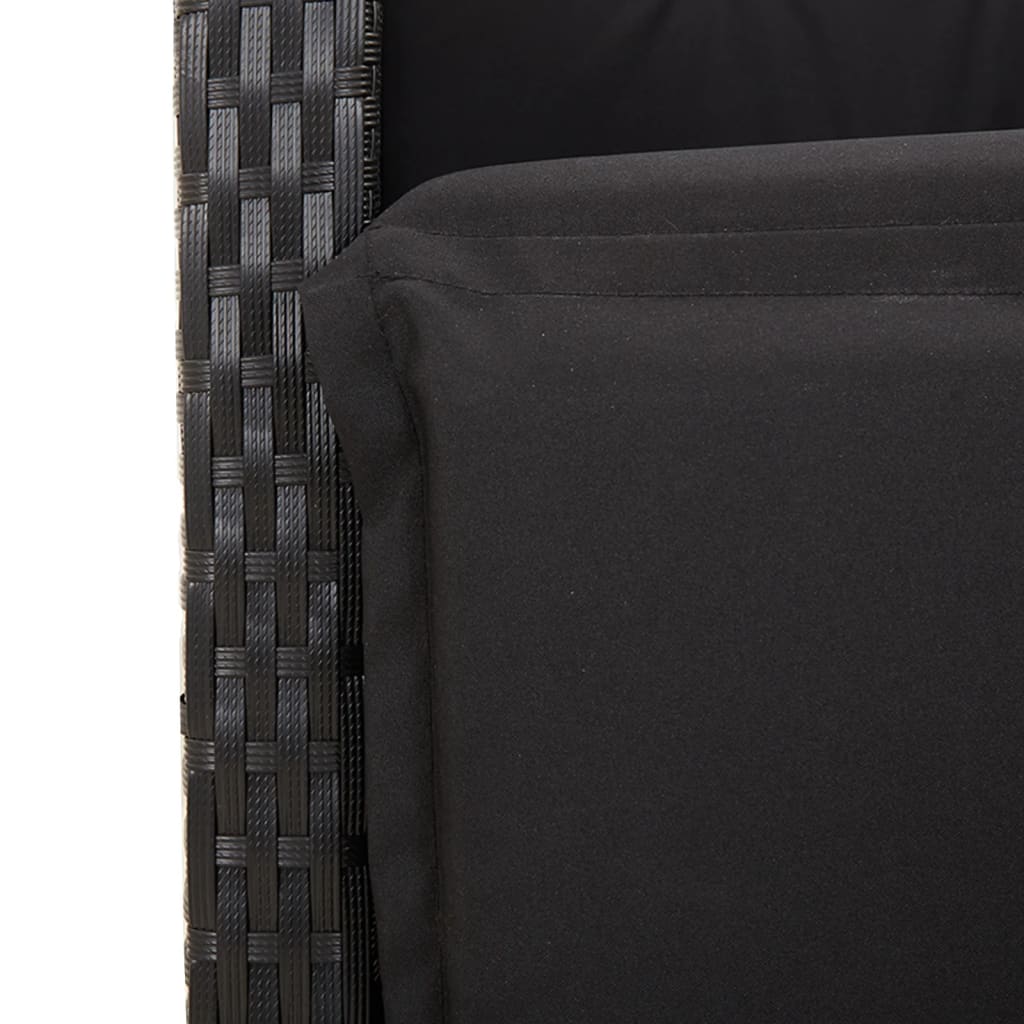 Gartensessel Verstellbar mit Kissen Schwarz Poly Rattan