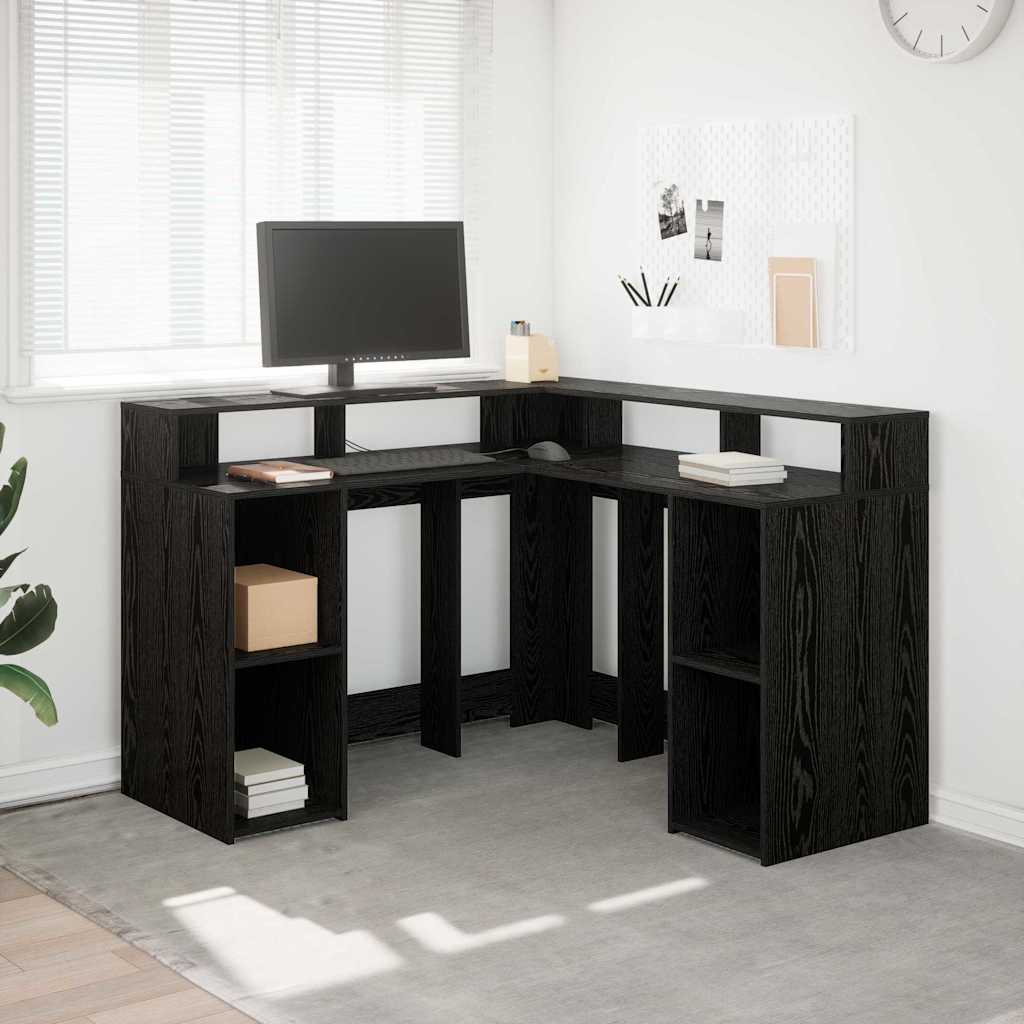 LED-Schreibtisch Weiß 130x130x91 cm Holzwerkstoff