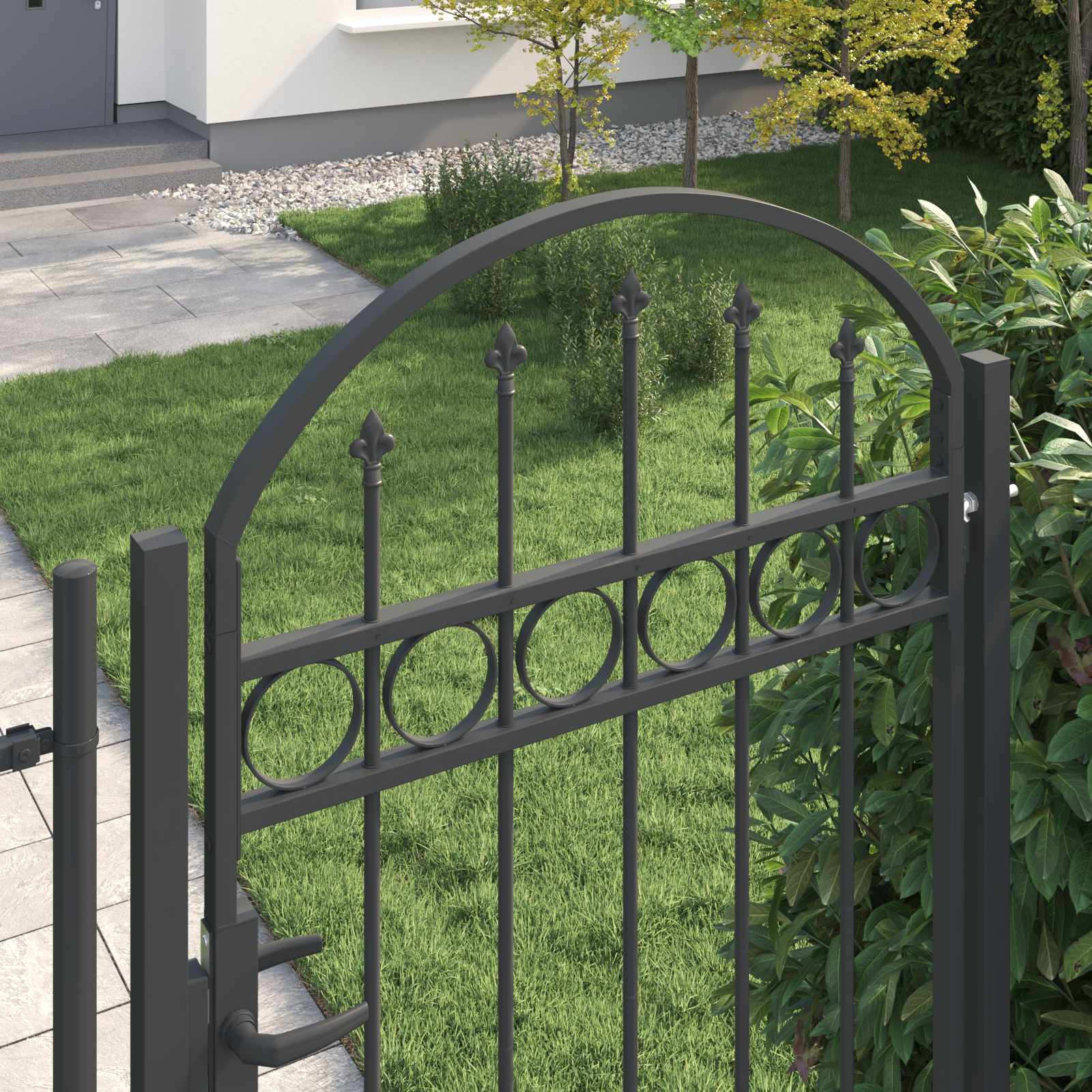 Gartentor ASSEN mit Bogenabschluss Stahl 102 x 125 cm Schwarz