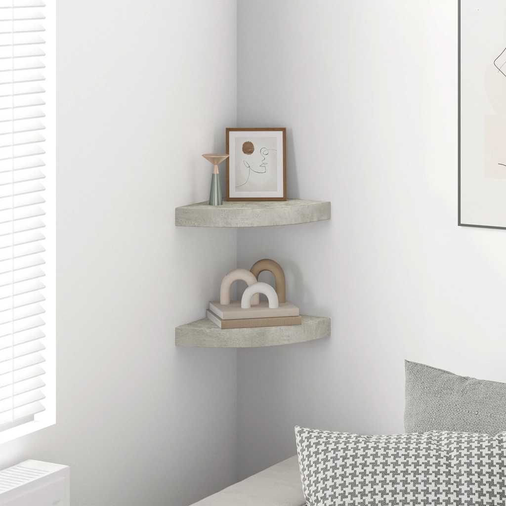 Schwebende Eckregale 2 Stk. Hochglanz-Weiß 25x25x3,8 cm MDF