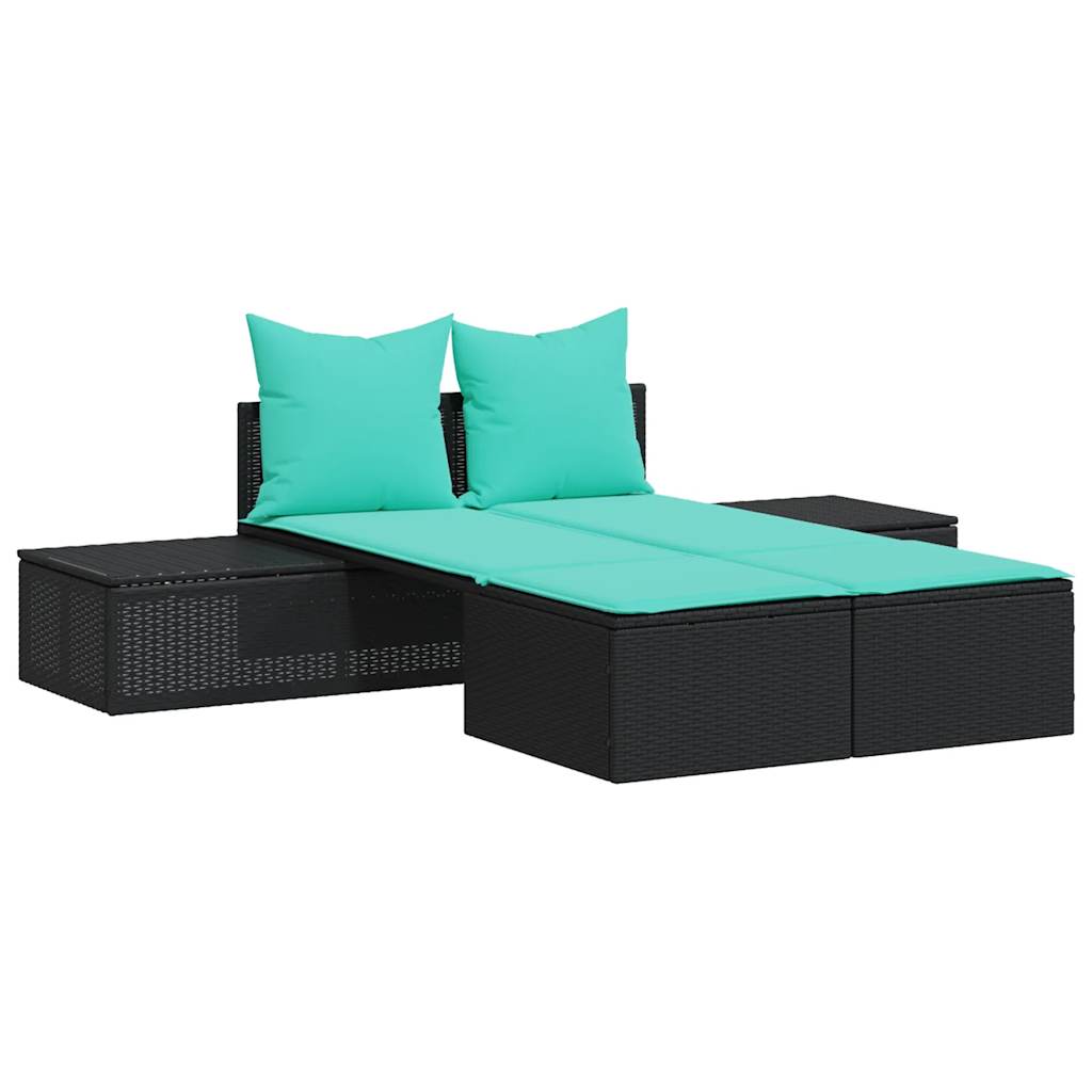 Doppelte Sonnenliege mit Kissen Braun Poly Rattan
