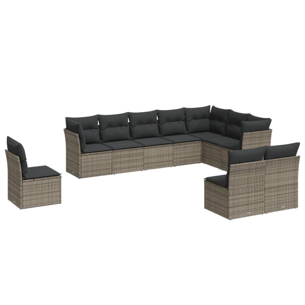 10-tlg. Garten-Sofagarnitur mit Kissen Schwarz Poly Rattan