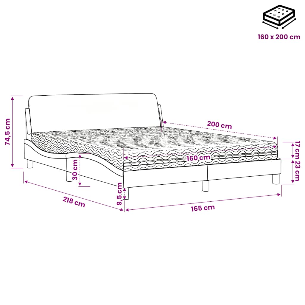 Bett mit Matratze "Dover" Hellgrau 80x200 cm Samt