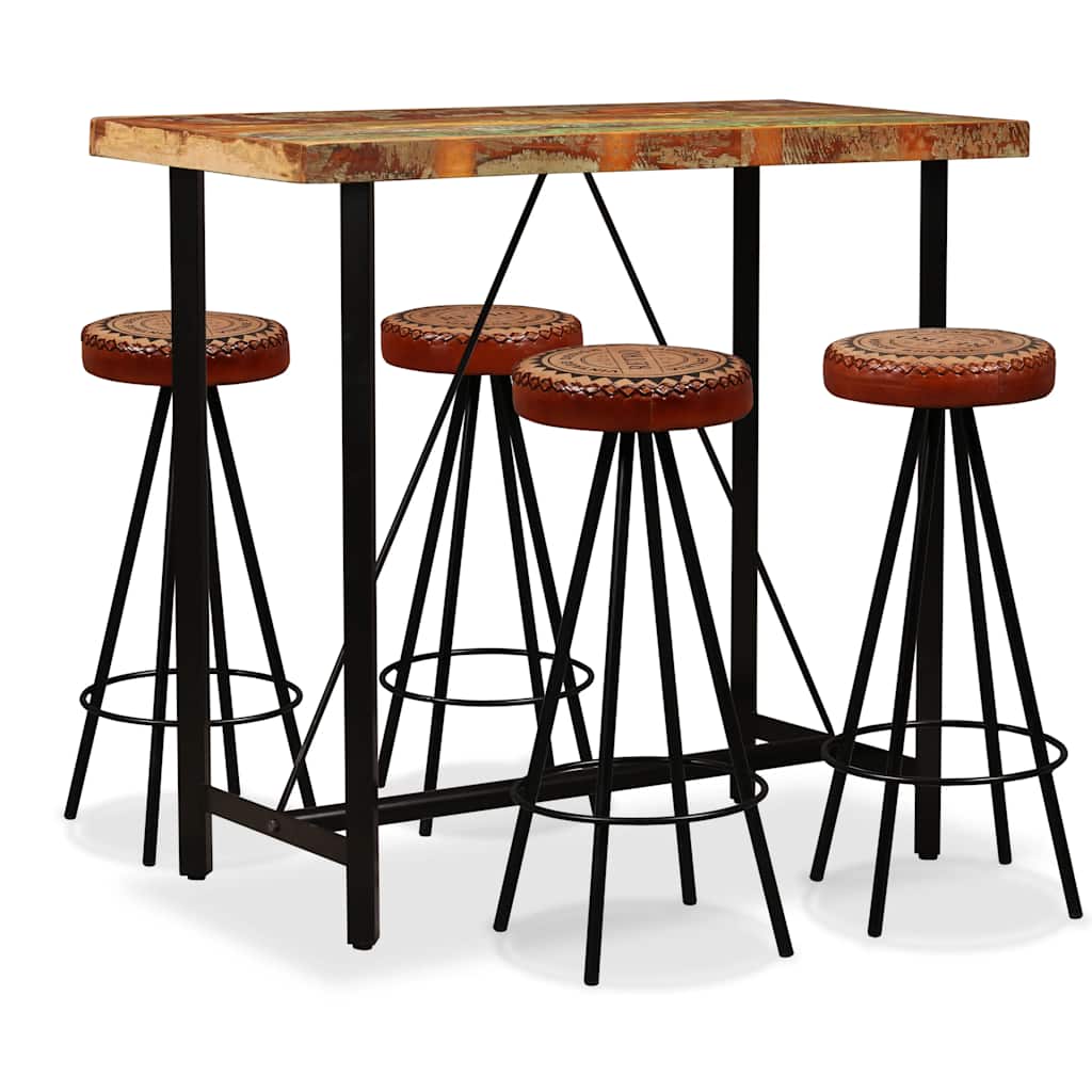 3-tlg. Bar-Set Altholz Massiv, Echtleder und Canvas