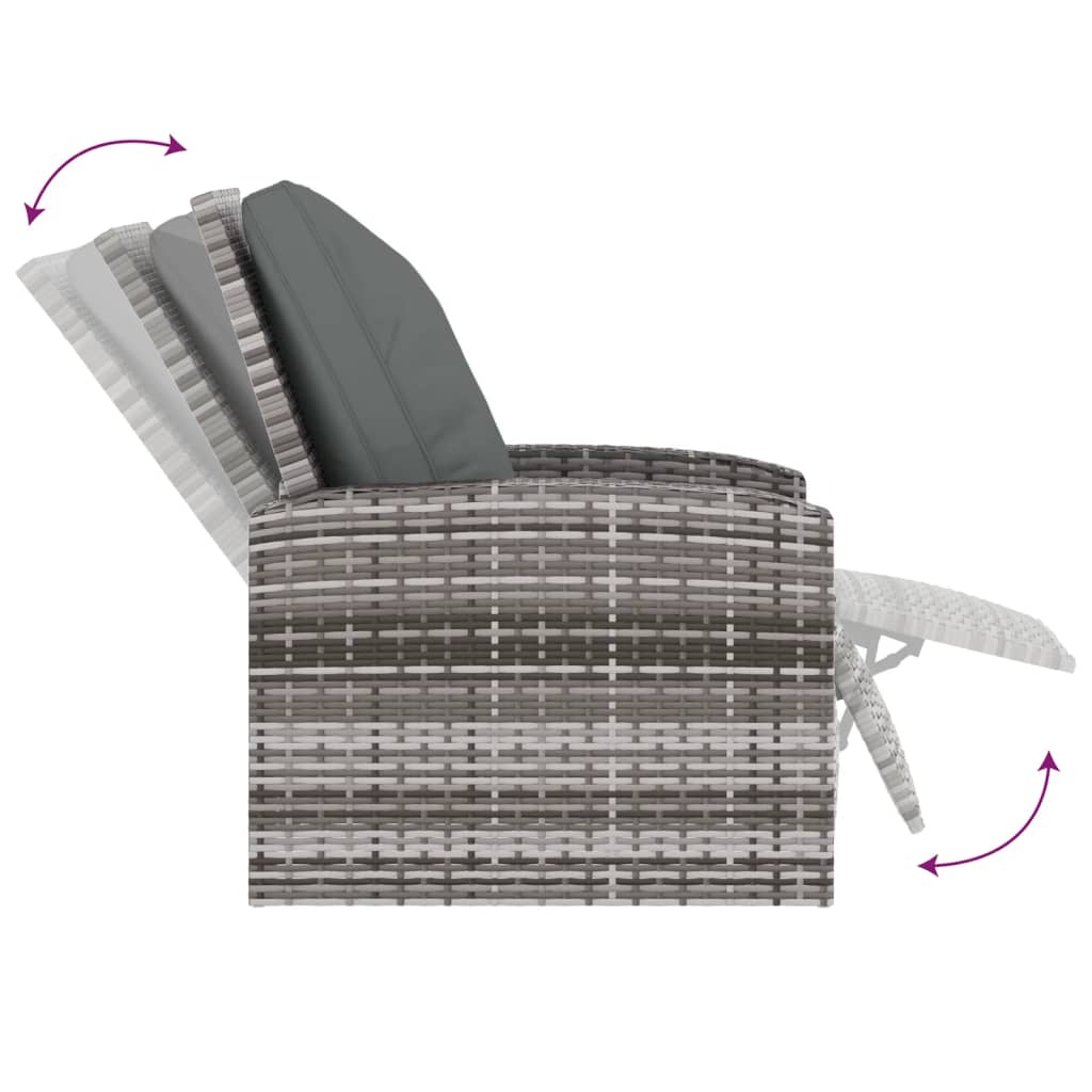 Gartensessel Verstellbar mit Kissen Hellbraun Poly Rattan