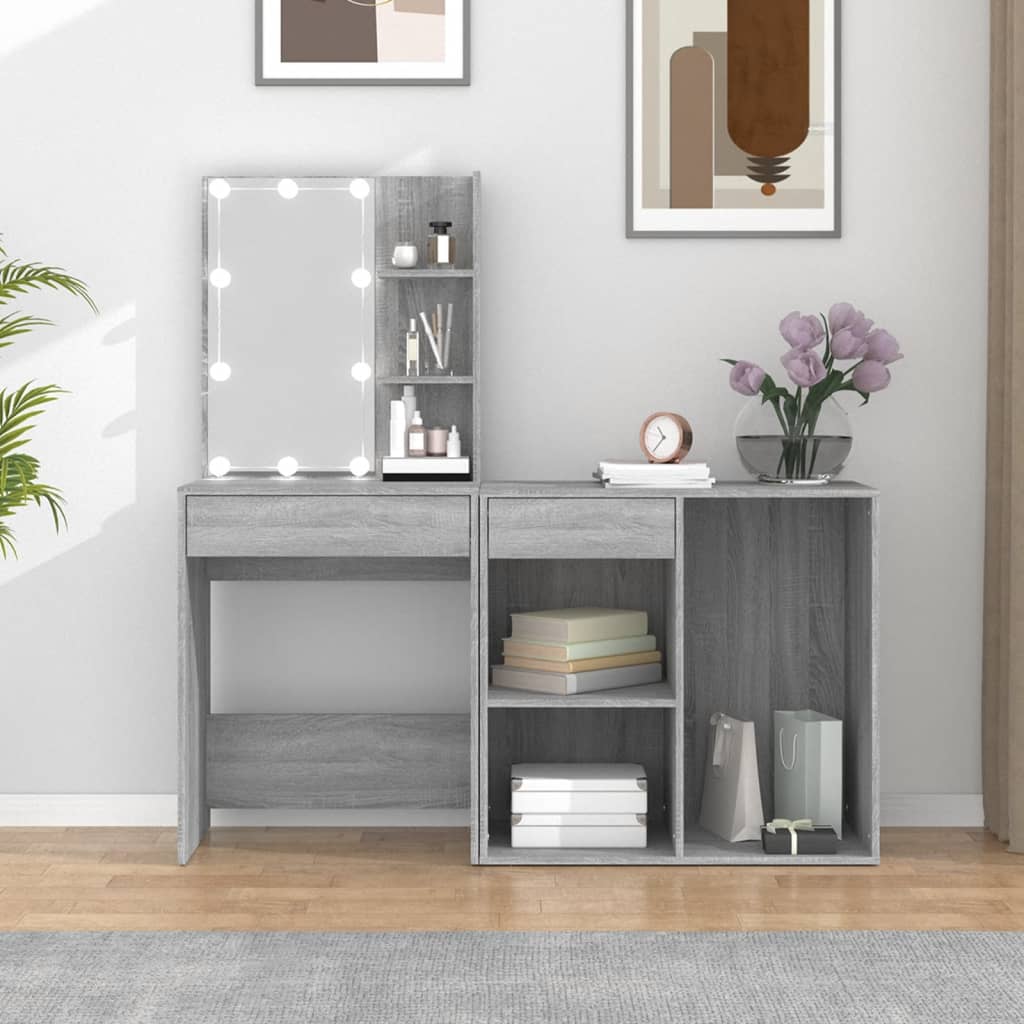 LED-Schminktisch mit Schrank Weiß Holzwerkstoff