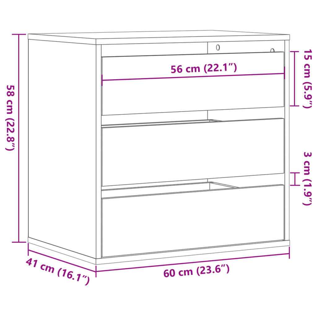 Schubladenschrank Schwarz Eichen-Optik 41 x 40 x 58 cm