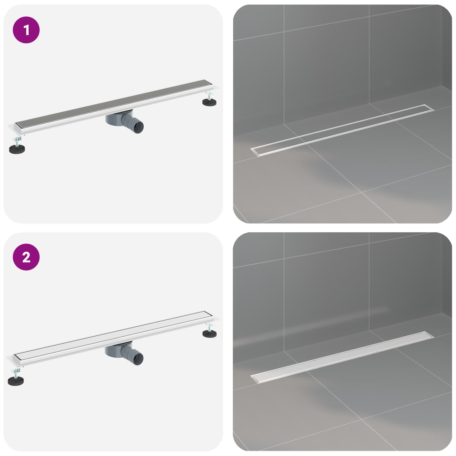 Duschablauf 2-in-1 mit 360° Siphon Silber 54 x 11 x 9,5 cm