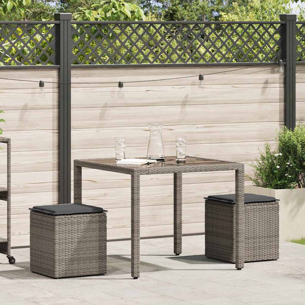Gartenhocker mit Kissen 2 Stk. Schwarz 40x40x43 cm Poly Rattan