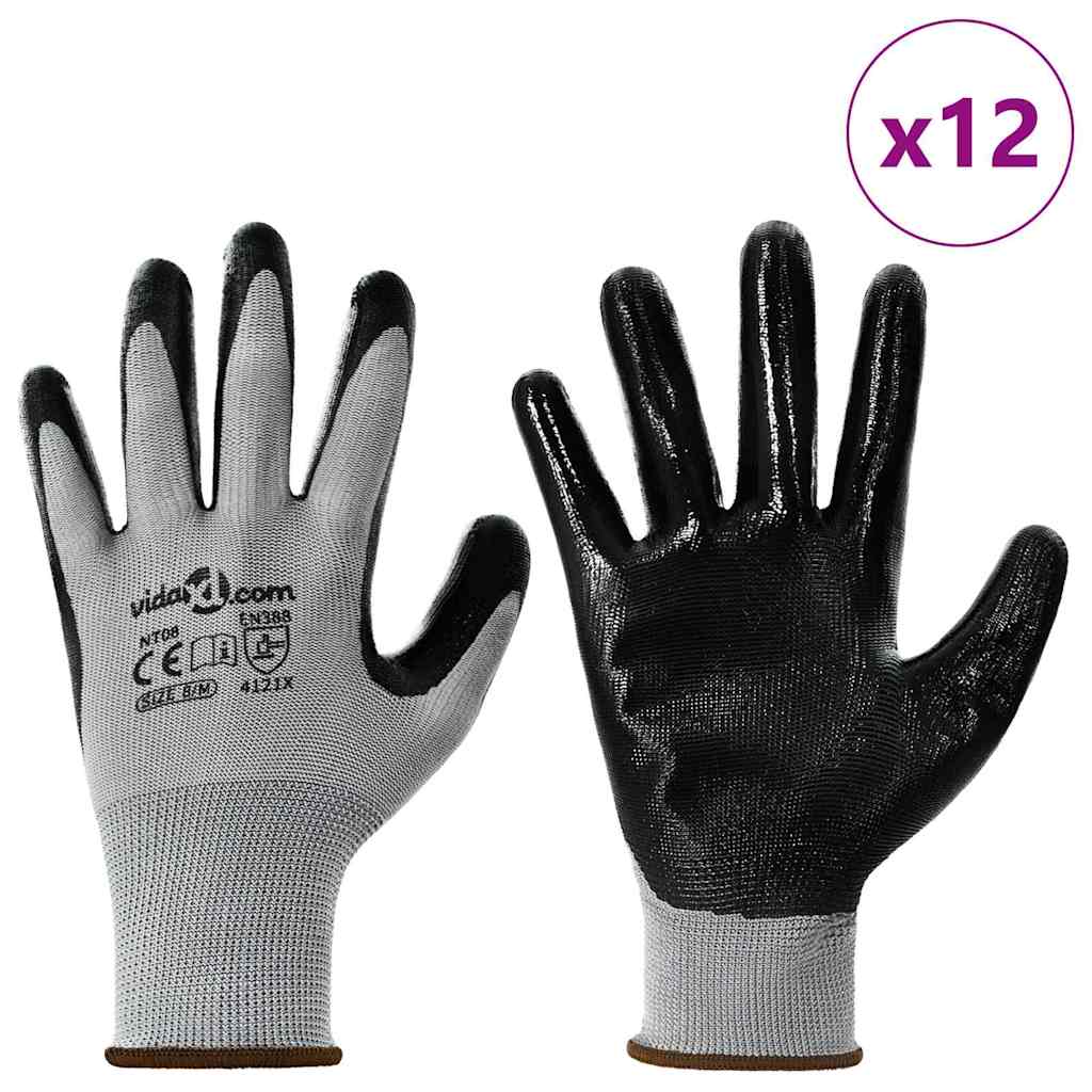Arbeitshandschuhe 12 pcs Grau und Schwarz 7 / S Polyester