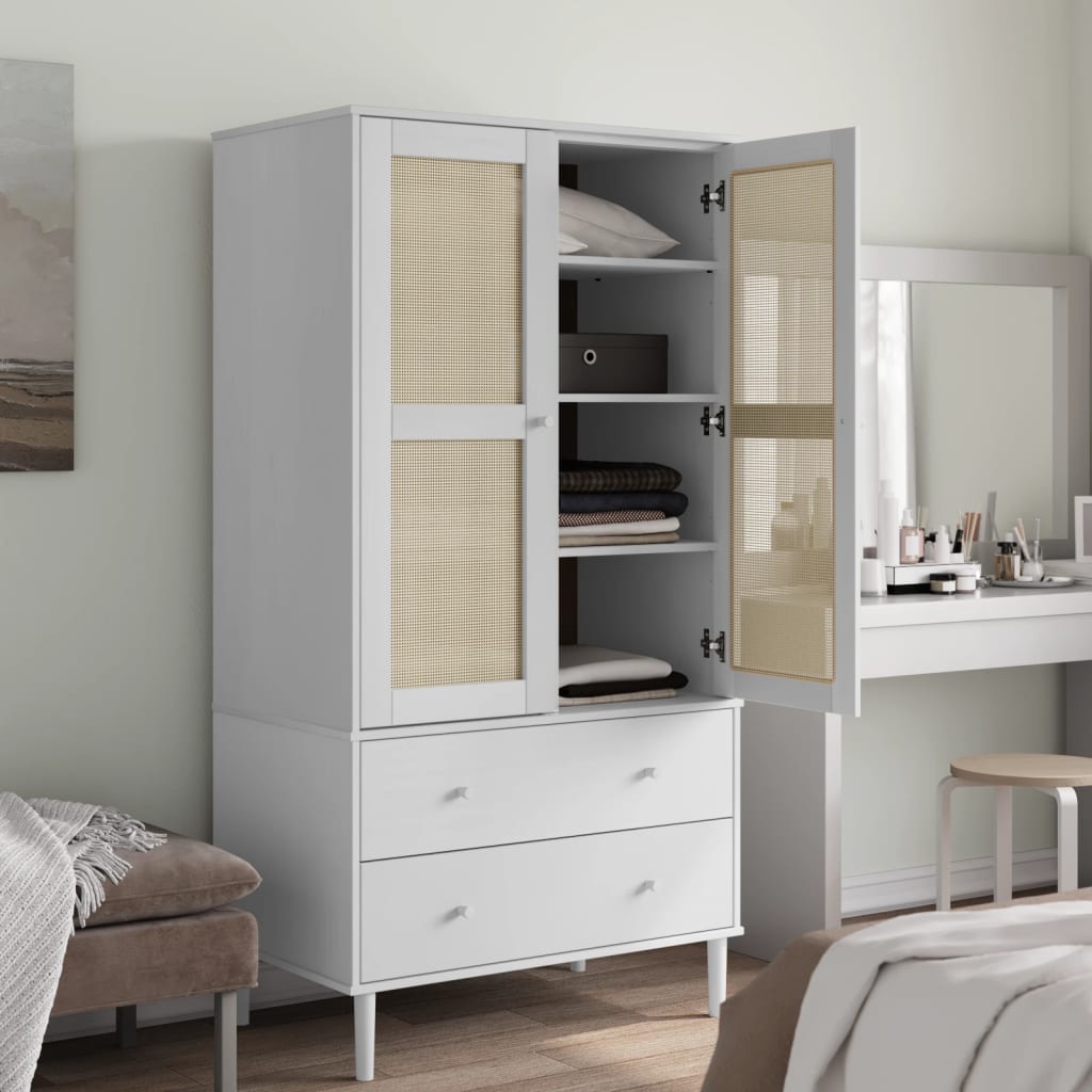Kleiderschrank SENJA Rattan-Optik Braun 90x55x175cm Kiefernholz