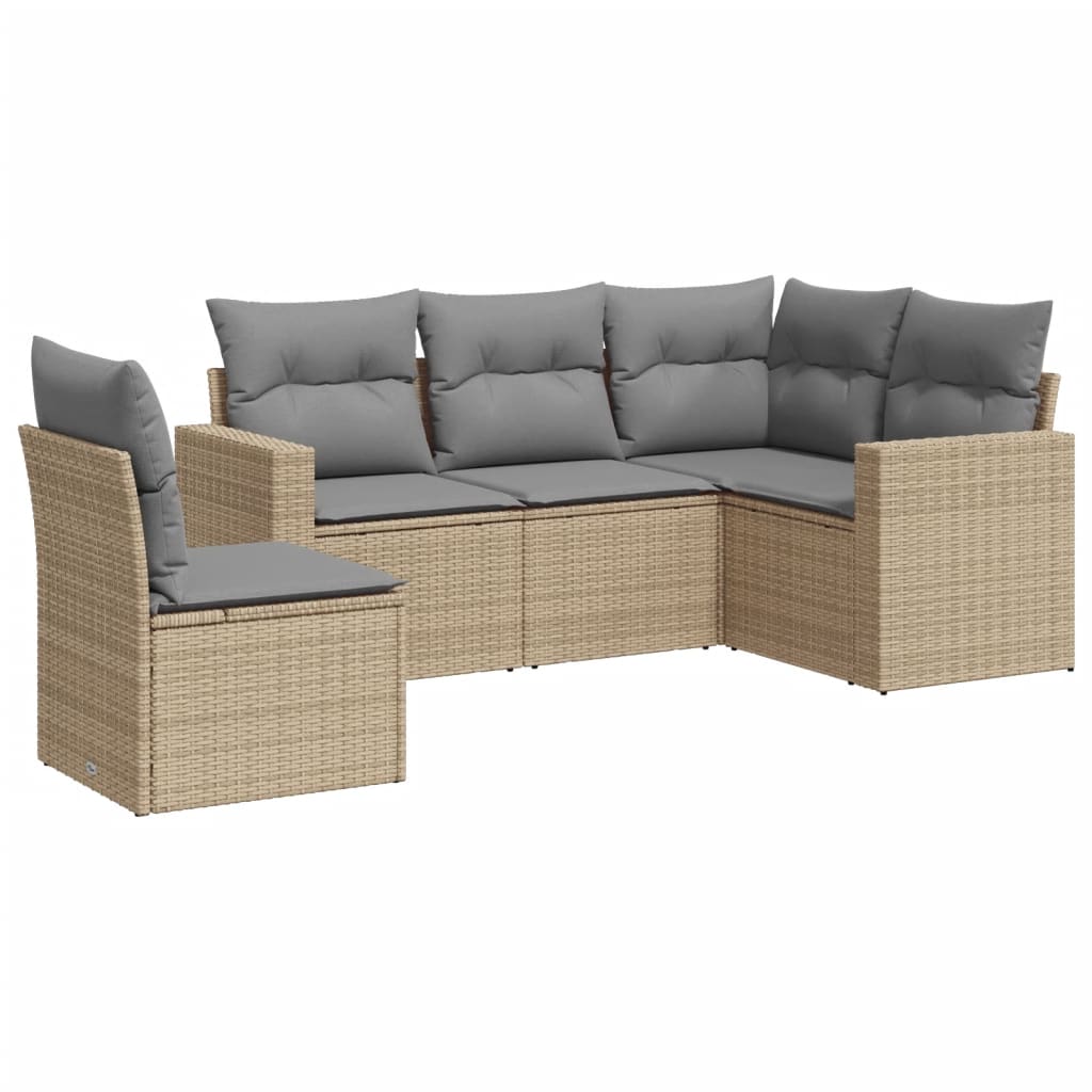 5-tlg. Garten-Sofagarnitur mit Kissen Schwarz Poly Rattan
