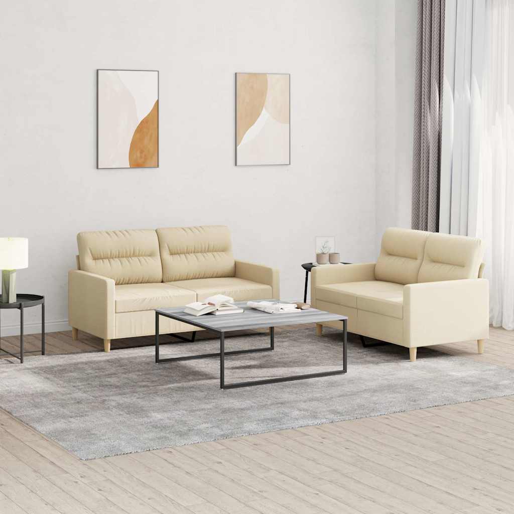 3-tlg. Sofagarnitur mit Kissen Creme Stoff
