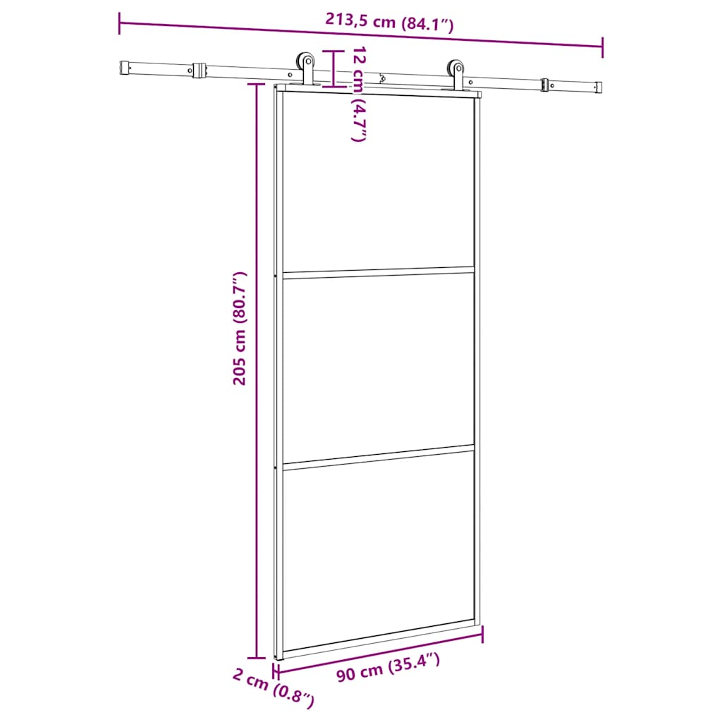 Schiebetür mit Beschlag 76x205 cm ESG-Glas & Aluminium