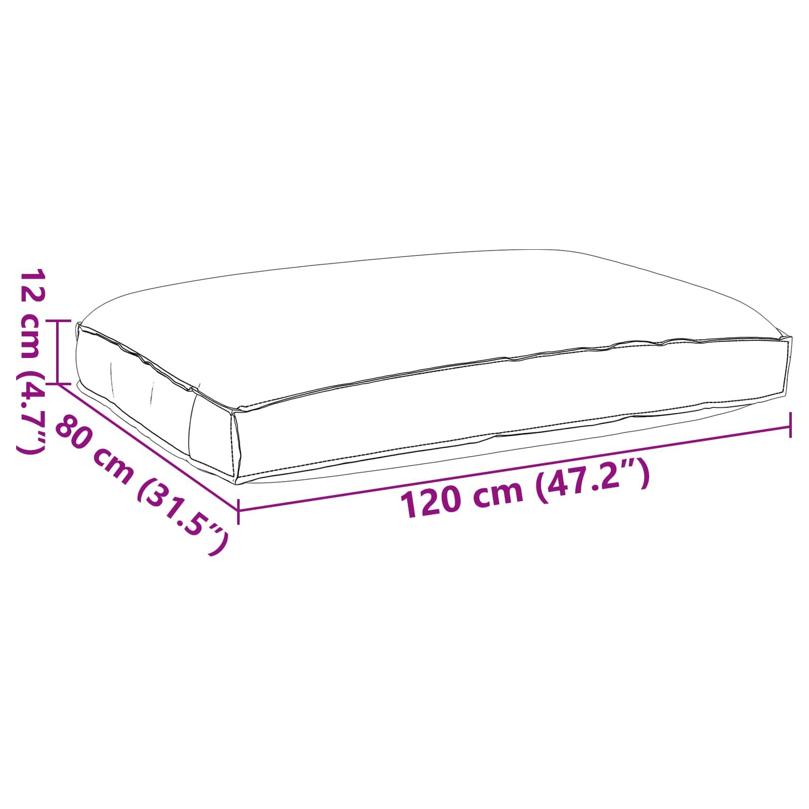 Kissen Anthrazit 120 x 80 x 12 cm Oxford-Stoff