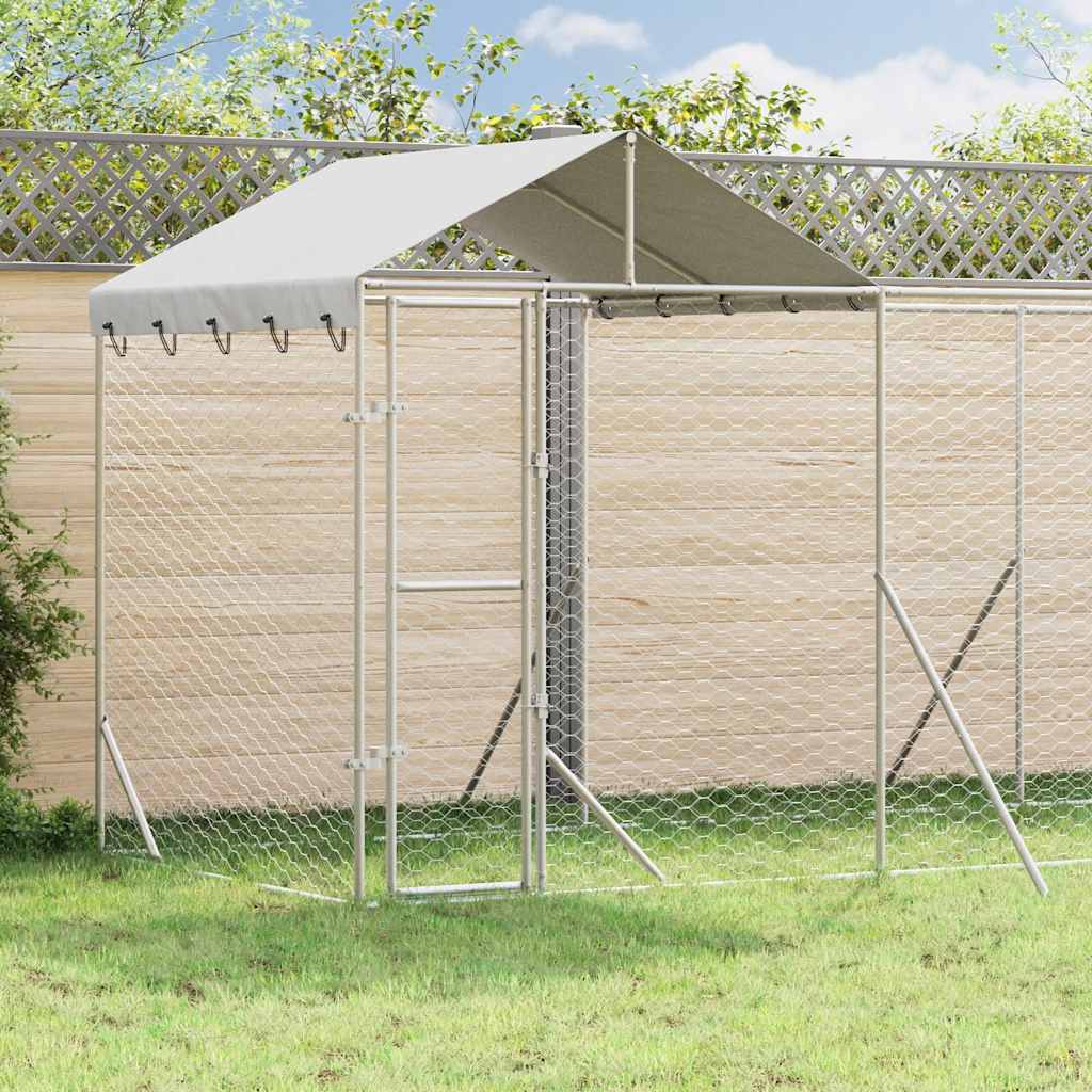 Outdoor-Hundezwinger mit Dach Silber 2x2x2,5 m Verzinkter Stahl