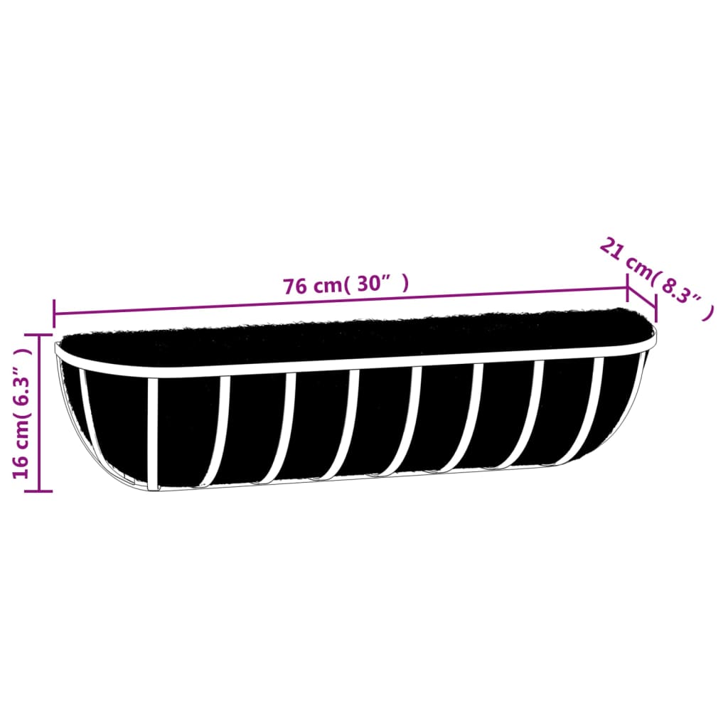 Wand-Pflanzkörbe 2 Stk. Kokoseinlage Schwarz 61x19x16 cm Stahl