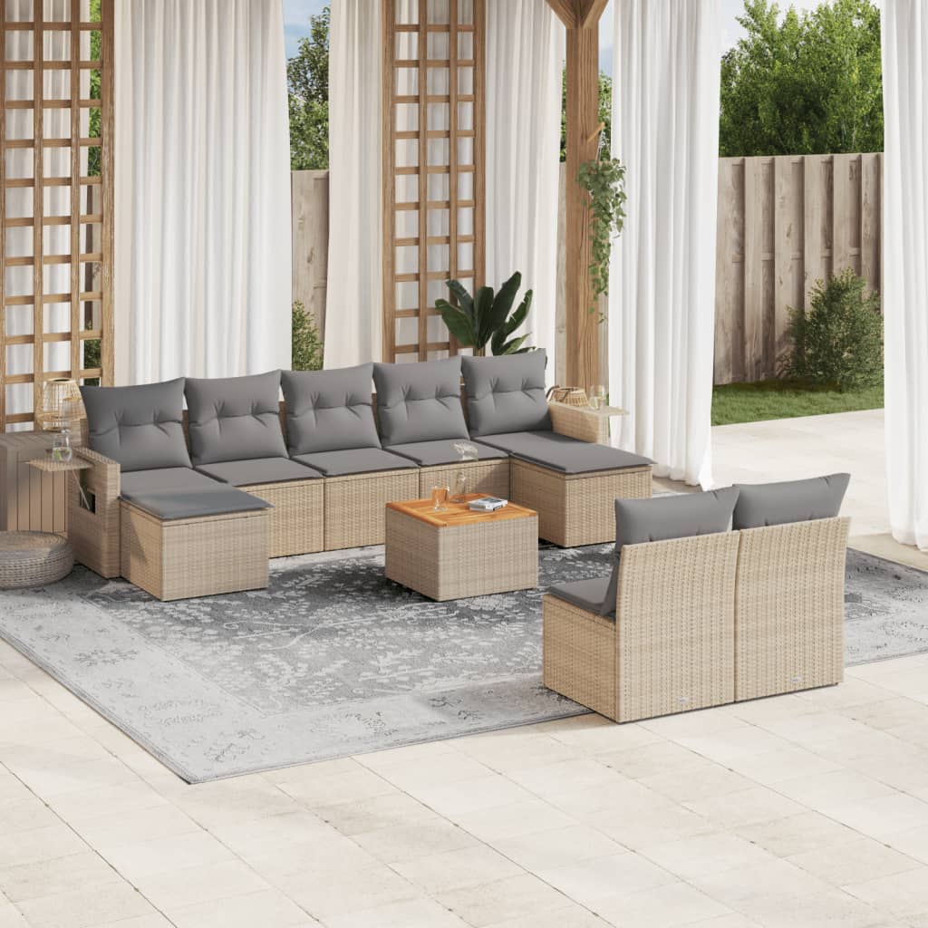 10-tlg. Garten-Sofagarnitur mit Kissen Schwarz Poly Rattan