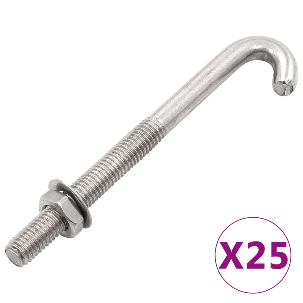J-Ankerschraube mit Mutter Unterlegscheibe 25 Sets M8 x 100 mm