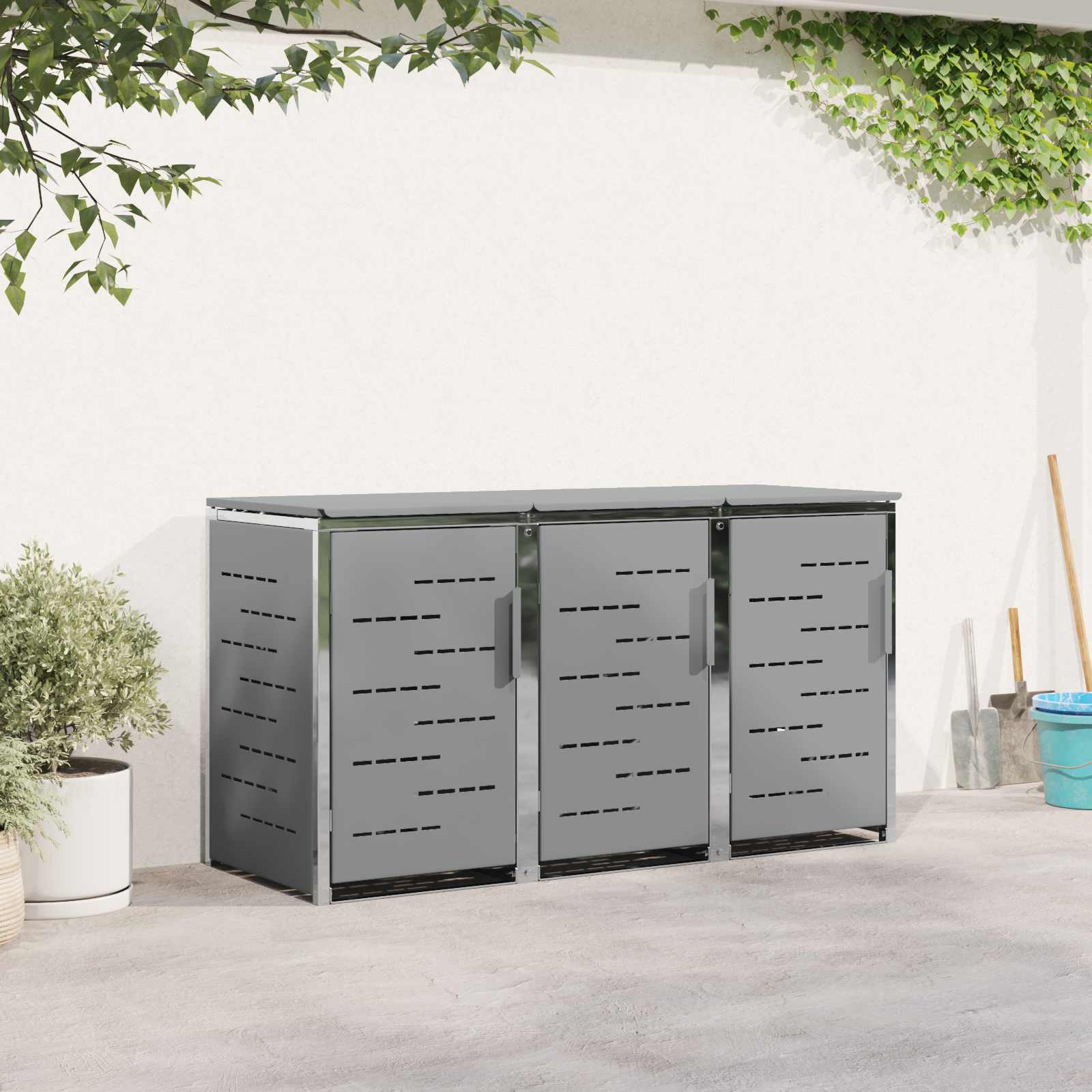 Mülltonnenbox for 2 Bins 240L Edelstahl Schwarz