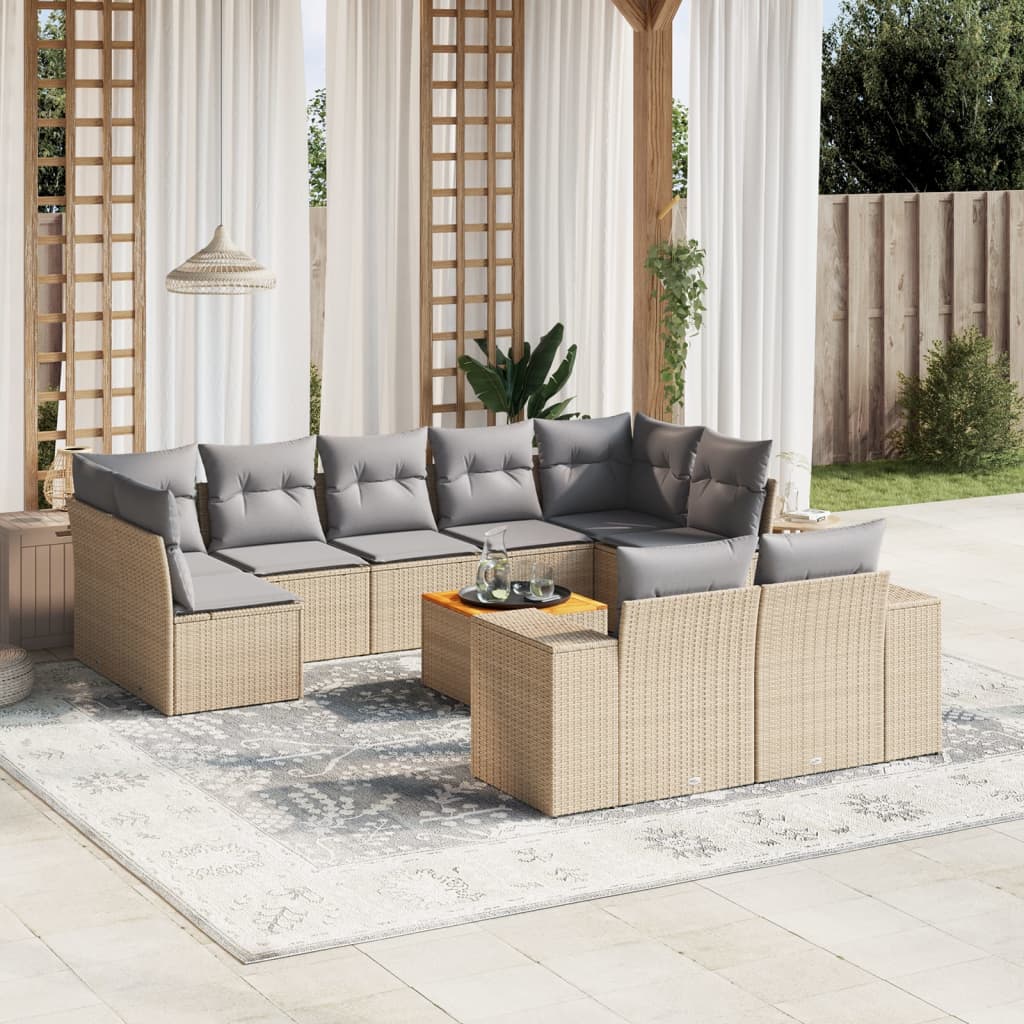 10-tlg. Garten-Sofagarnitur mit Kissen Schwarz Poly Rattan