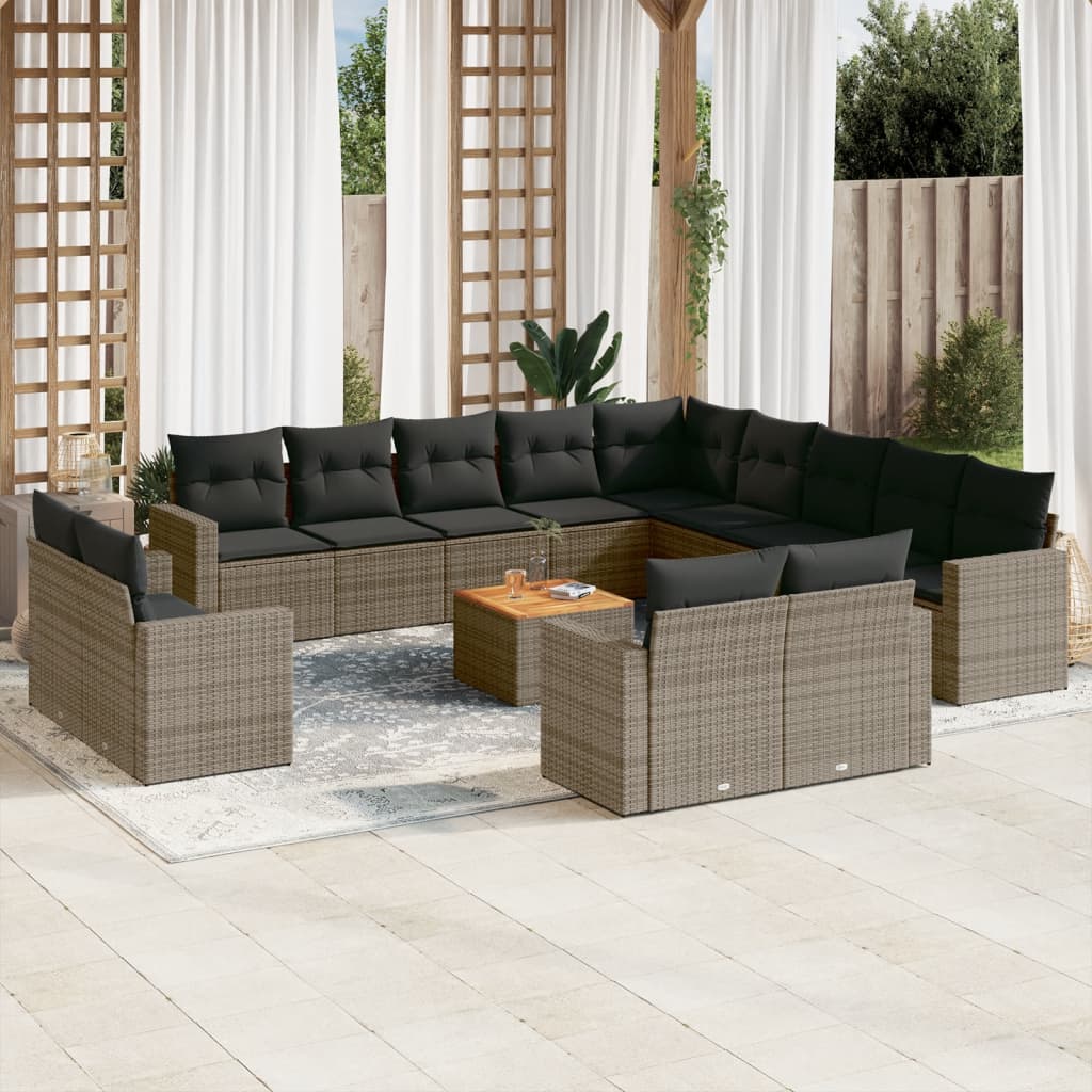 14-tlg. Garten-Sofagarnitur mit Kissen Schwarz Poly Rattan