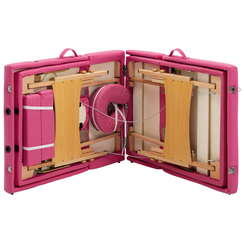 Massageliege Klappbar 4-Zonen mit Holzgestell Rosa
