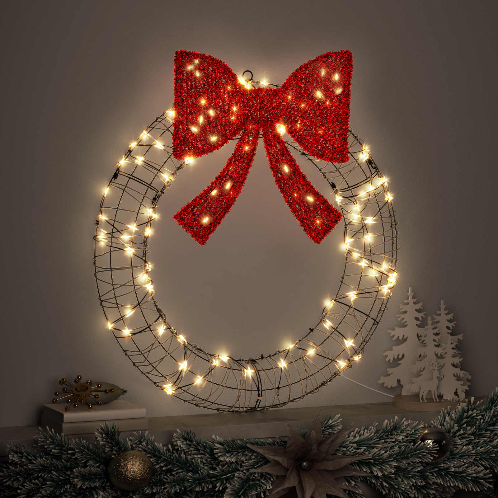 Kranz mit 60 LEDs Warmweiß 76 x 76 x 8 cm PET
