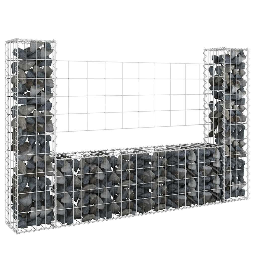 Gabionenkorb U-Form mit 2 Säulen Eisen 140x20x150 cm