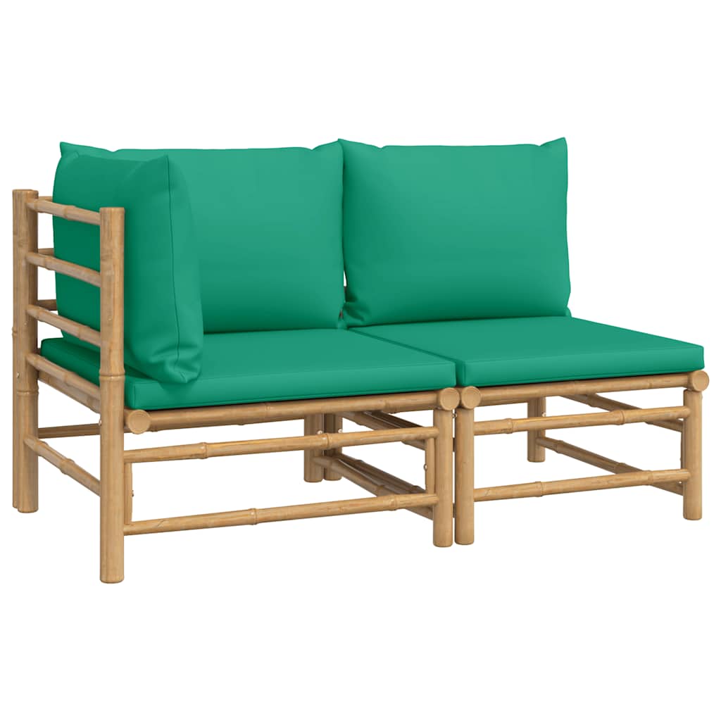 3-tlg. Garten-Lounge-Set mit Hellgrauen Kissen Bambus