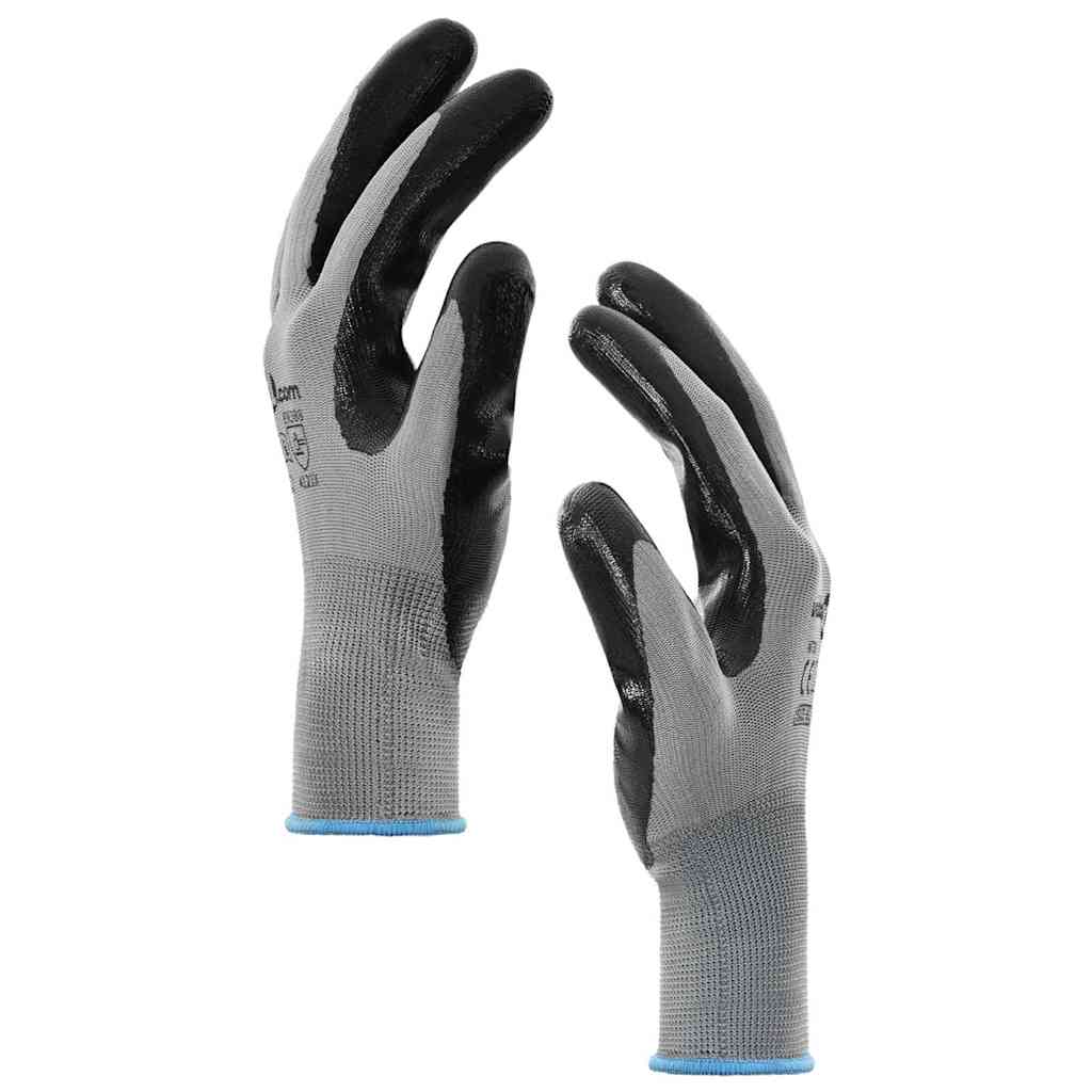 Arbeitshandschuhe 12 pcs Grau und Schwarz 7 / S Polyester