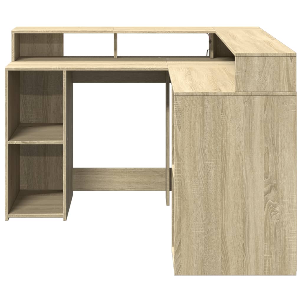 LED-Schreibtisch Weiß 130x130x91 cm Holzwerkstoff