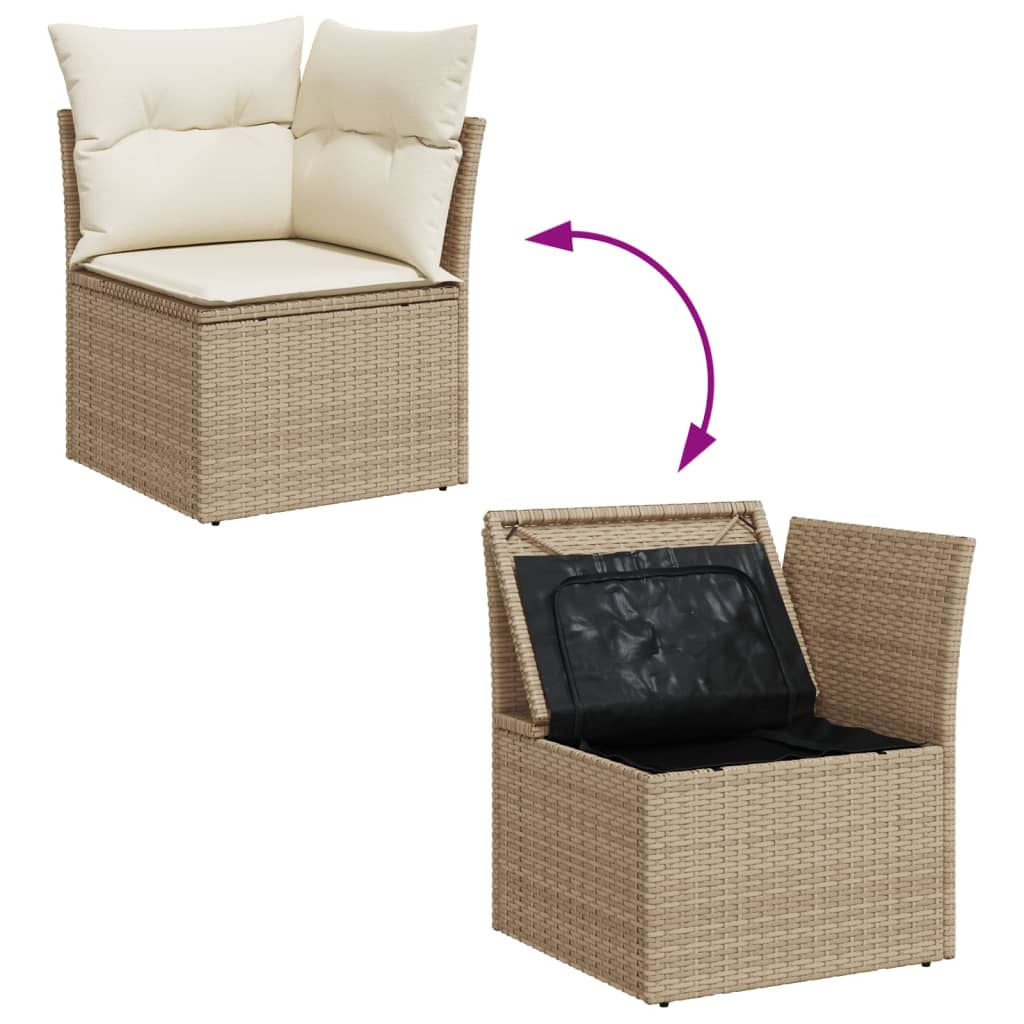 10-tlg. Garten-Sofagarnitur mit Kissen Schwarz Poly Rattan